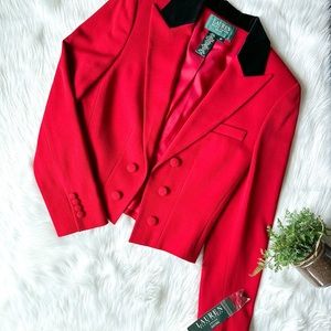 Vintage Ralph Lauren Highland Riding Red Cropped Wool Jacket Blazer 8P Petite